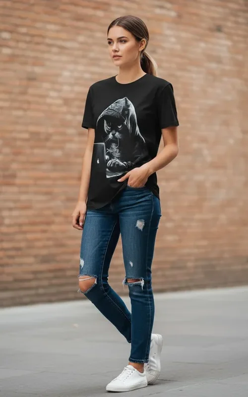 Polera Estampado Gato Hacker