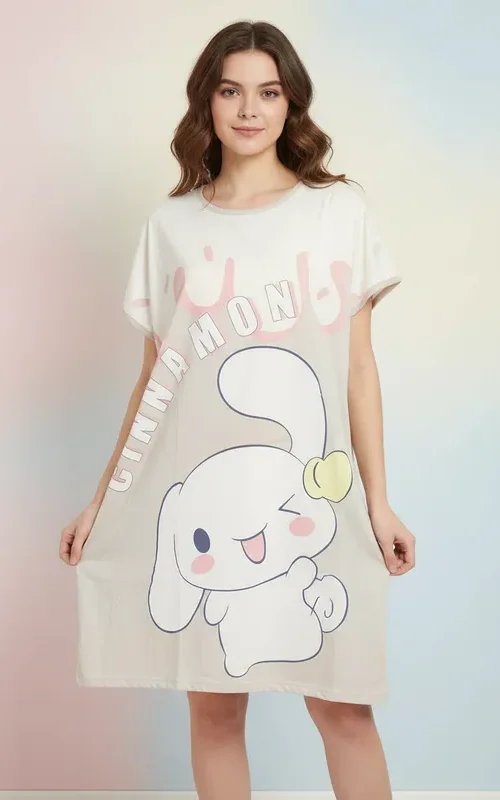 Camisón Pijama Manga Corta Cinnamoroll Color beige claro o crema Talla única S a L
