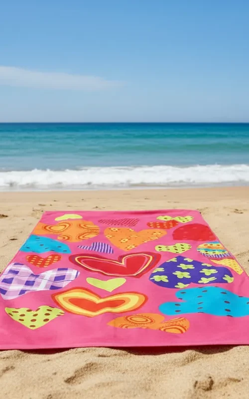 Toalla De Playa Estampada Corazones Medida 140 x 70