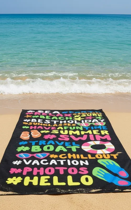 Toalla De Playa Estampada Frases Cortas   Medida 140 x 70