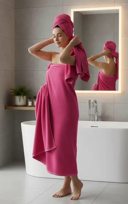 Toalla De Baño Medida 140x70cm Color Fucsia