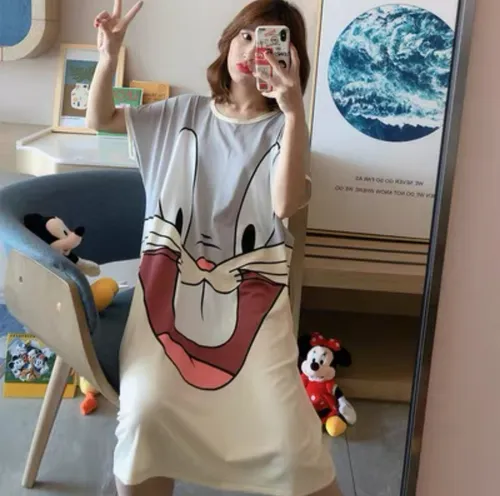 Camisón Pijama de Manga Corta Gris claro Talla única S a L